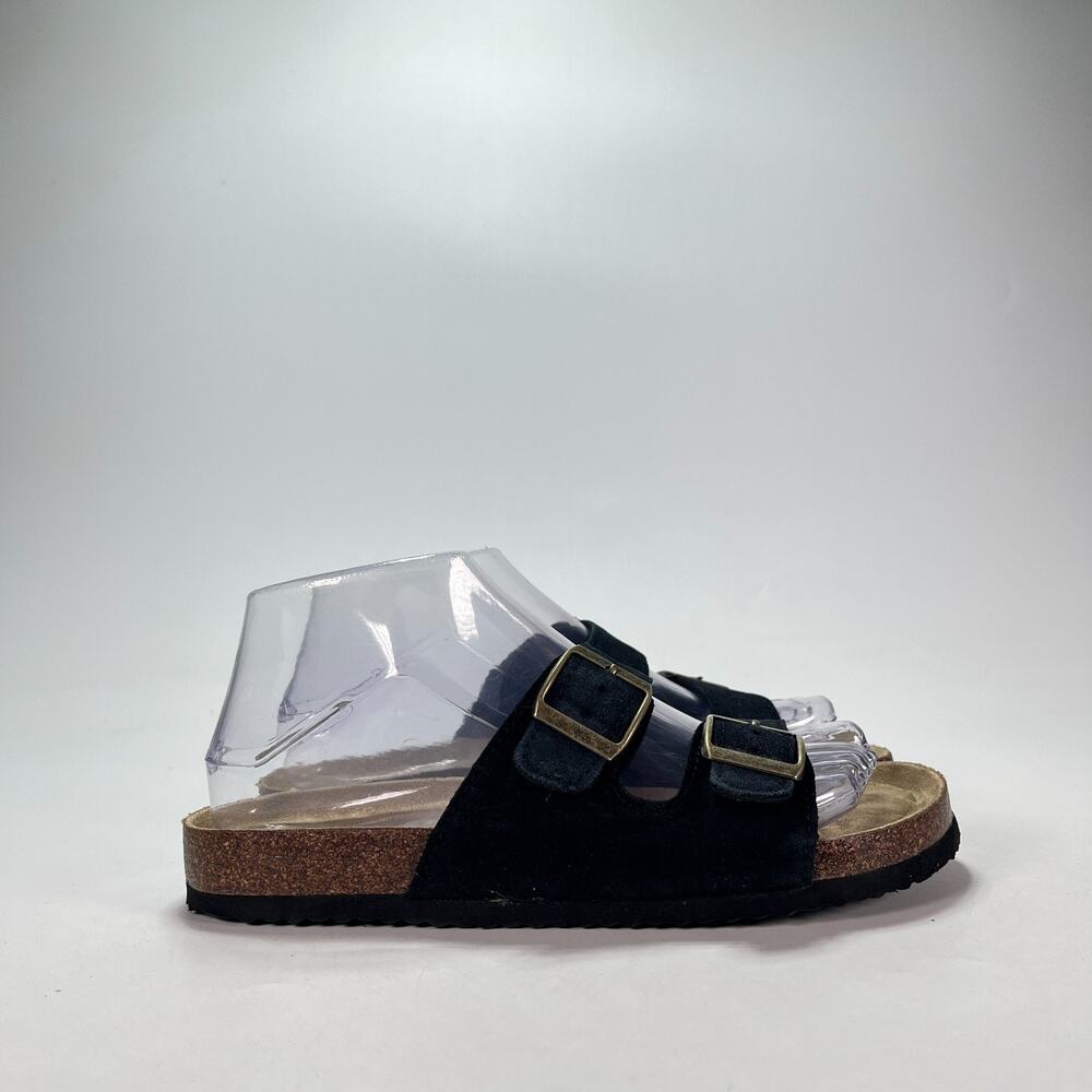 Khombu Asheville Black Brown Two Strap Sandals Casual Slides Women's Size 6.5